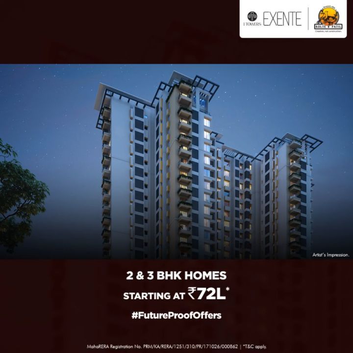 Book 2 and 3 BHK starting from Rs 72 Lac at Kolte Patil I Towers Exente in Bangalore
